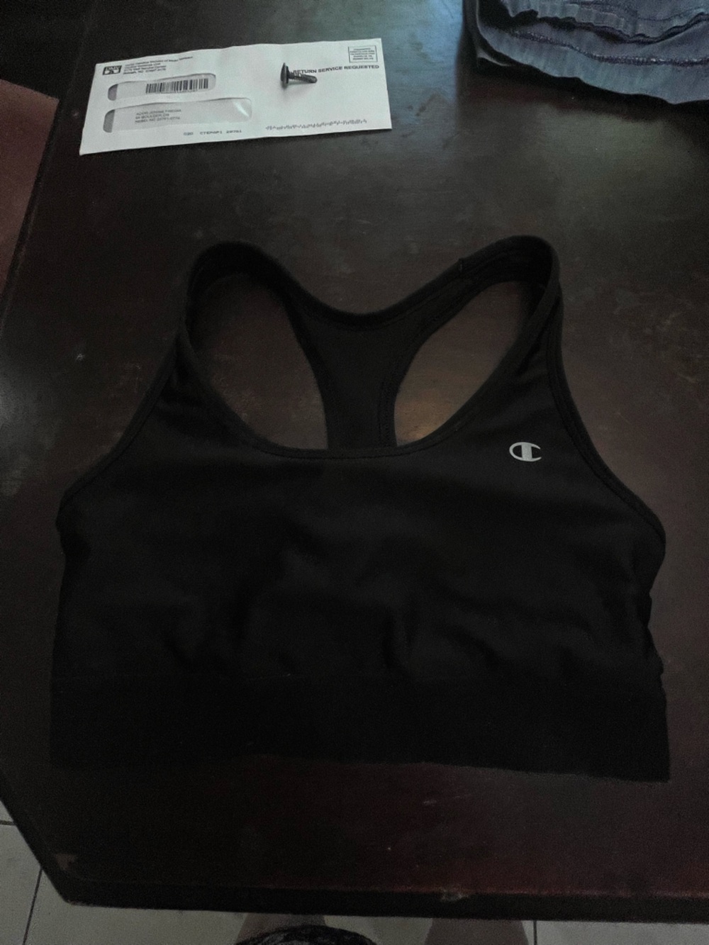 Champion Black Racerback Sports Bra with Logo. Medium